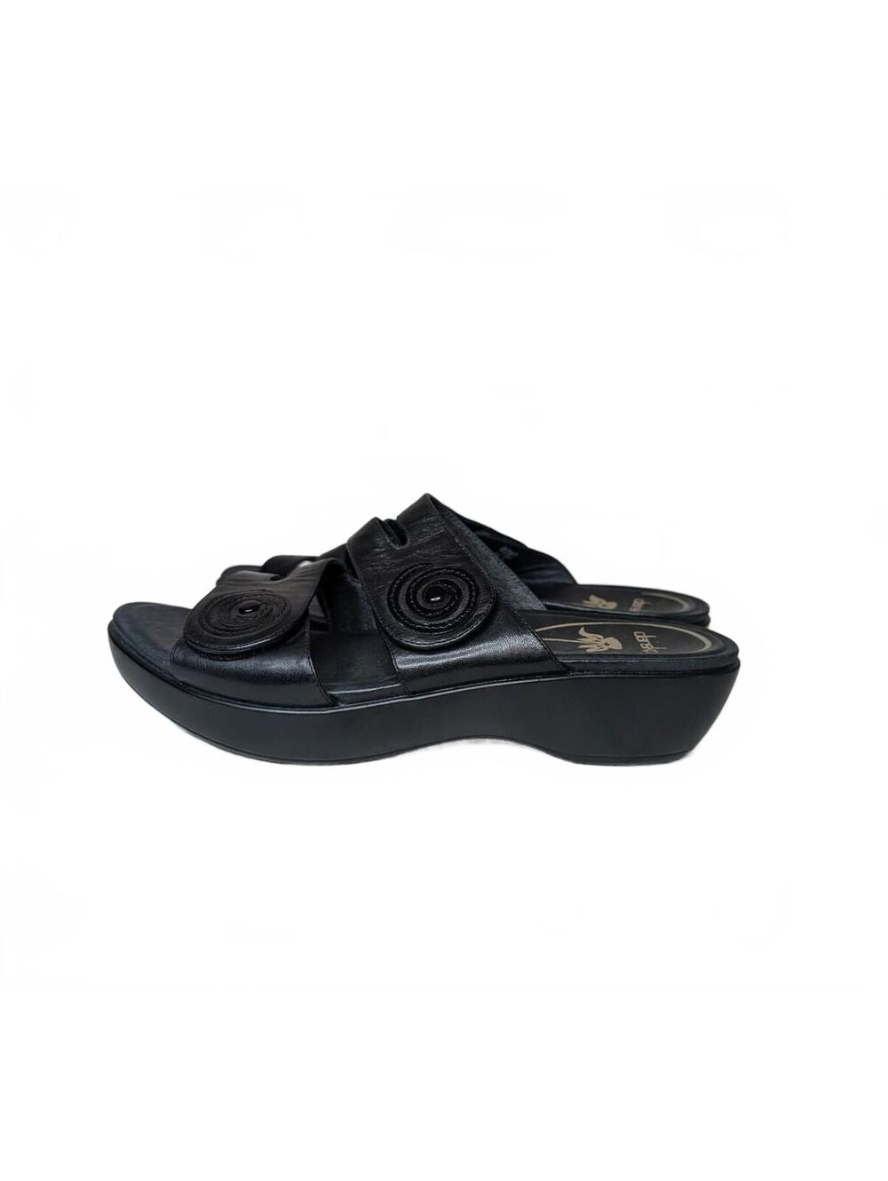 Dansko Dixie Black Leather Slide Sandals with Wedge Heel Size 40